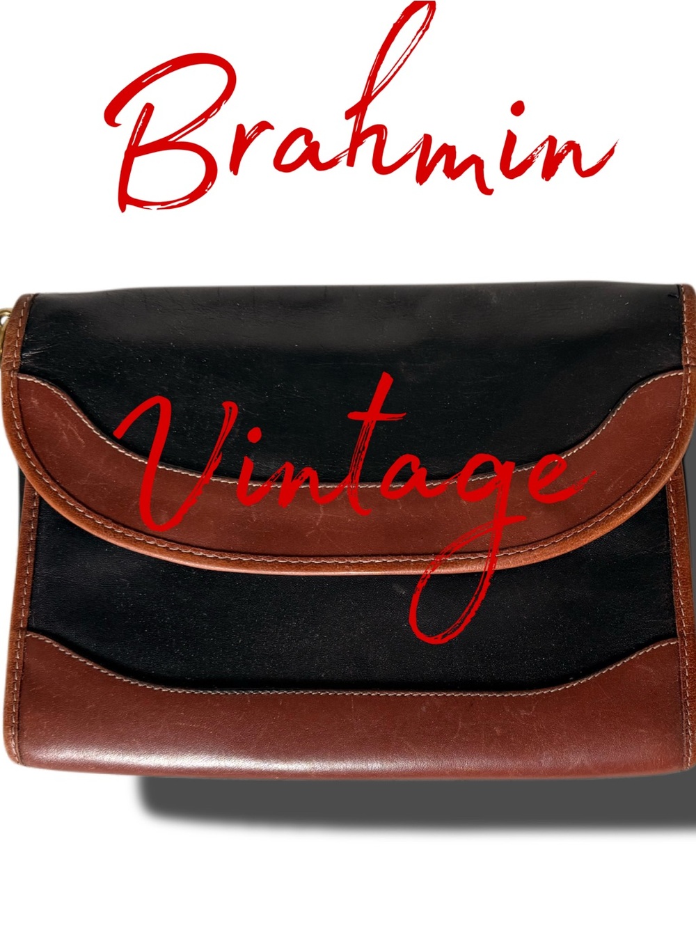 Brahmin Black and Brown Leather Crossbody Clutch